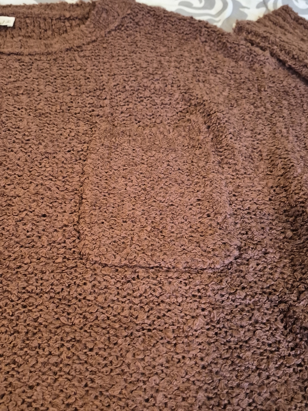 Women's Rust Textured Crewneck Sweater with Pocket - Picture 8 of 11